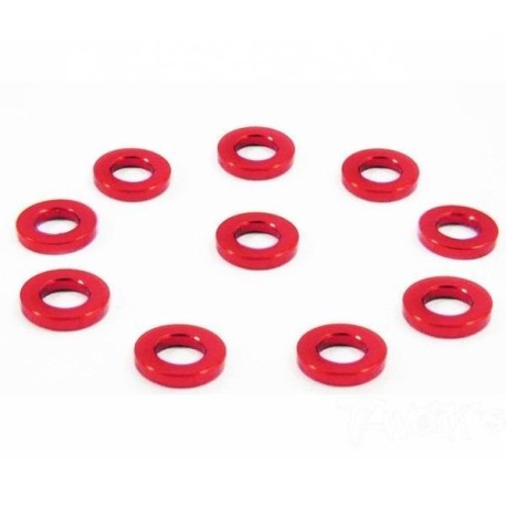 TWORK's Aluminum 3mm Bore Washer 1.0mm RED - 10pcs