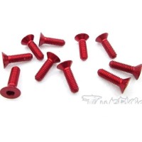 TWORK's 7075-T6 Hex. Countersink Screw RED 3mm x 10mm - 10pcs