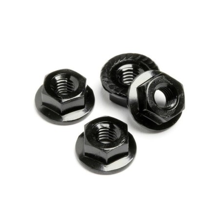 HB RACING Wheel Nut M4 SeRRated Black - 4pcs