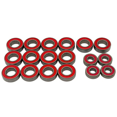SWORKz 1/8 Drivetrain Bearing Kit (Red Rubber Case) - 18Pc