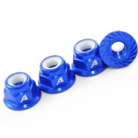 Answer-RC 1/10th 4mm Shaft 7075 Wheel Nuts/Serrated Face + Nyloc - 4pk -Blue