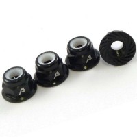 Answer-RC 1/10th 4mm Shaft 7075 Wheel Nuts/Serrated Face + Nyloc - 4pk -Black