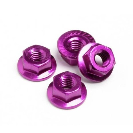 HB RACING Wheel Nut M4 Serrated Purple - 4pcs